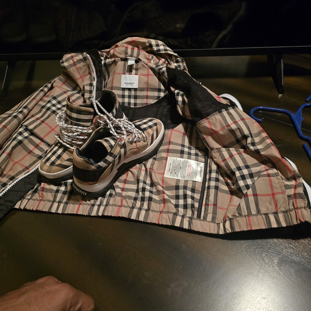 Burberry Checkered Jacket and Sneakers Set